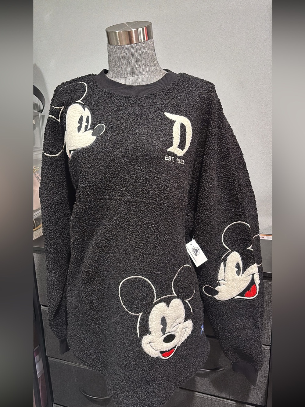 Disney Black Sherpa Crewneck with Mickey Faces - NWT!!